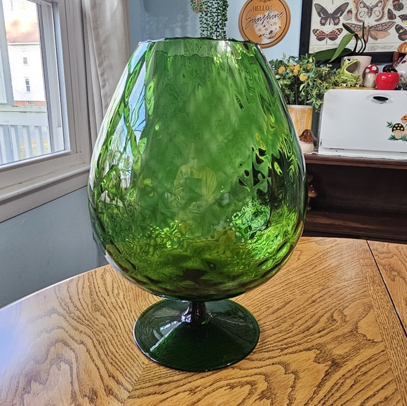Vintage 60's Italian Empoli Green Optic Glass Extra Large Brandy Snifter Vase - Picture 2 of 4